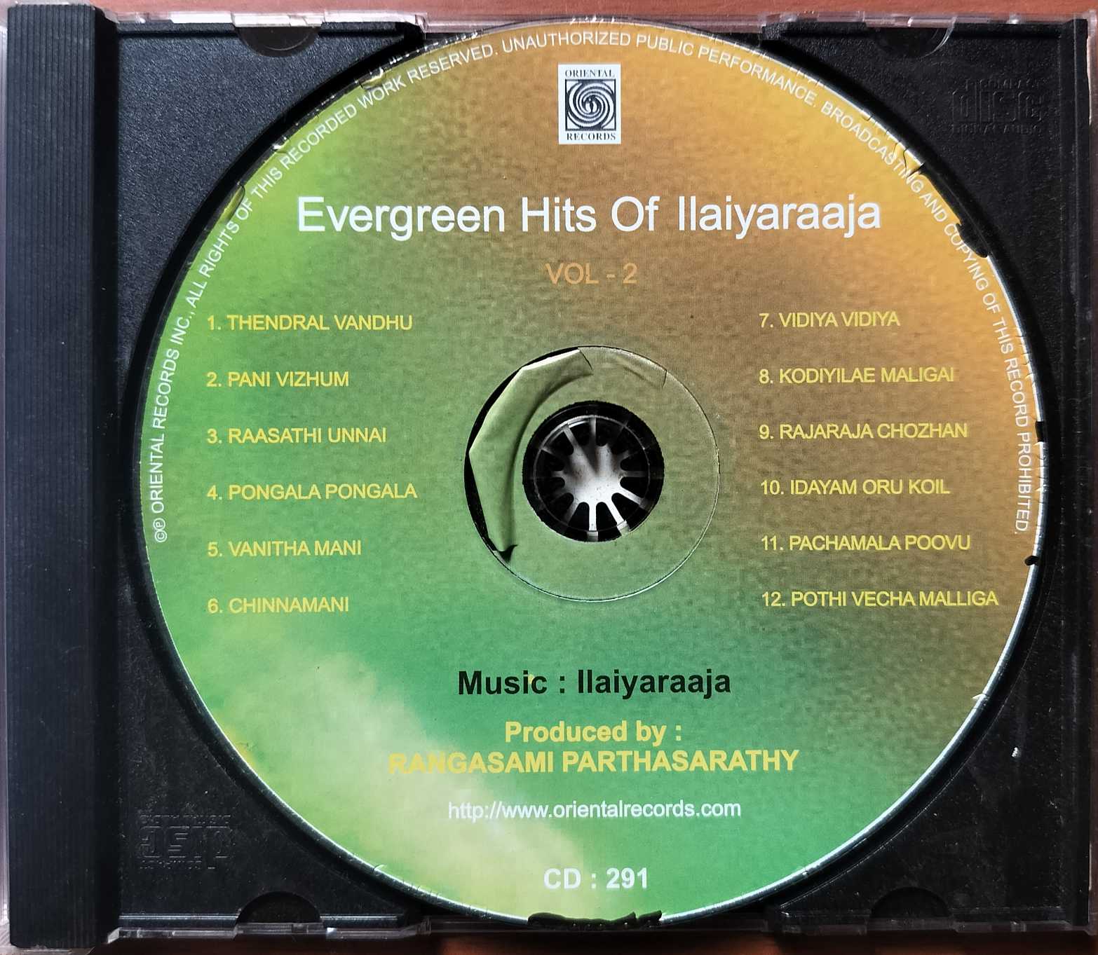 EVERGREEN HITS OF ILAIYARAAJA VOL-1 - Ilaiyaraaja Oriental Audio Cd - Image 2