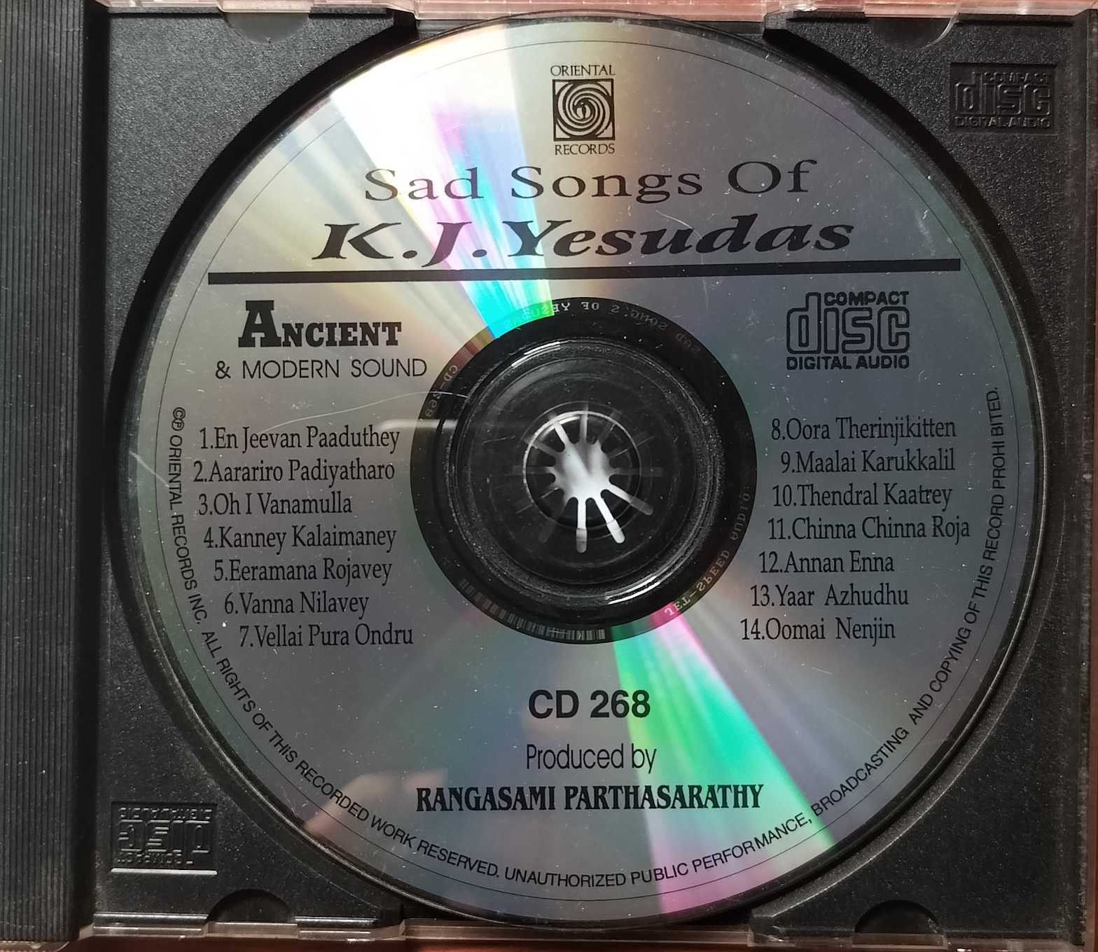 SAD SONGS OF YESUDAS - Ilaiyaraaja Oriental Tamil Audio Cd - Image 2