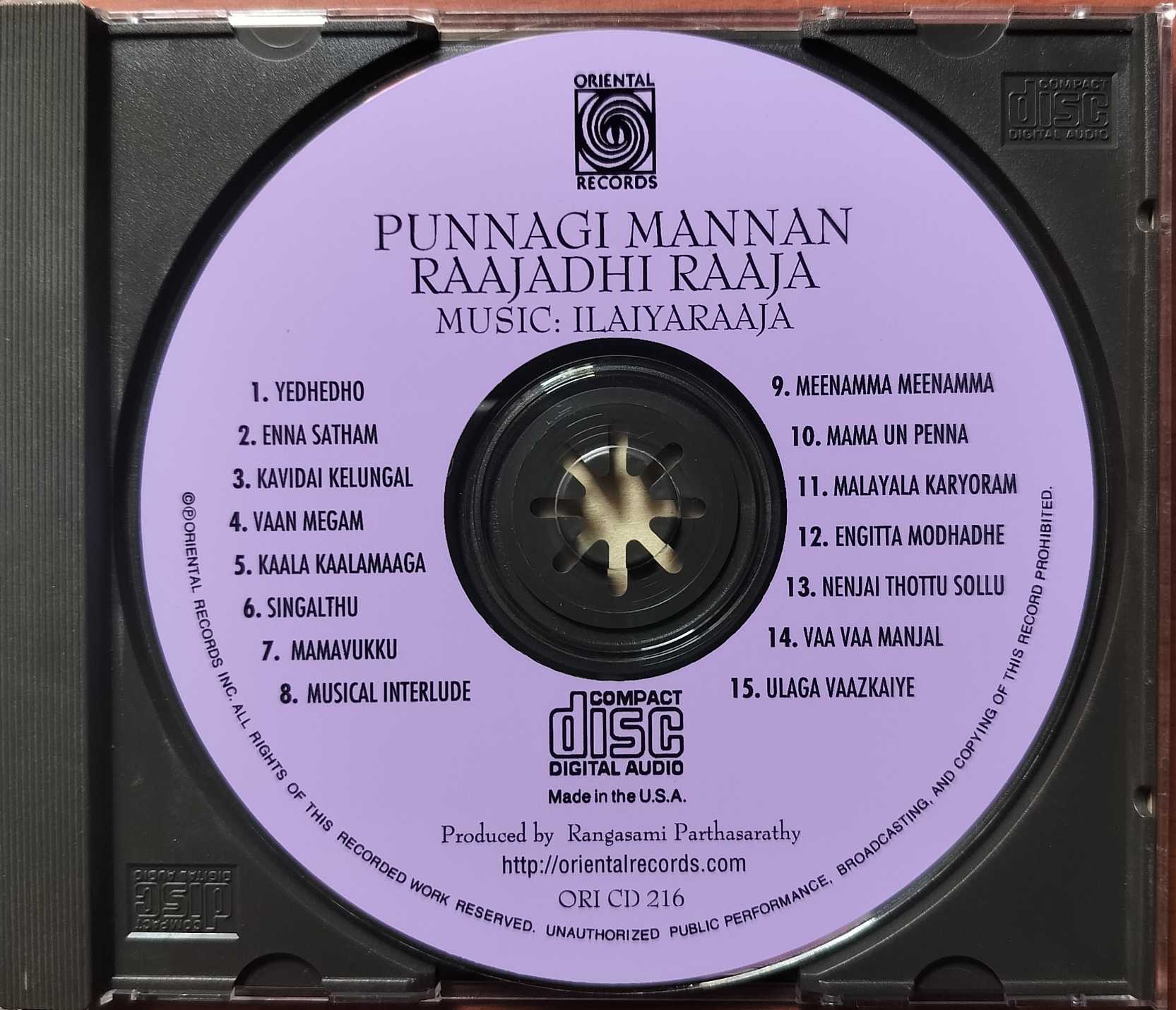 PUNNAGAI MANNAN / RAAJADI RAAJA - Imported Ilaiyaraaja Tamil Audio Cd (USA EDITION) - Image 2