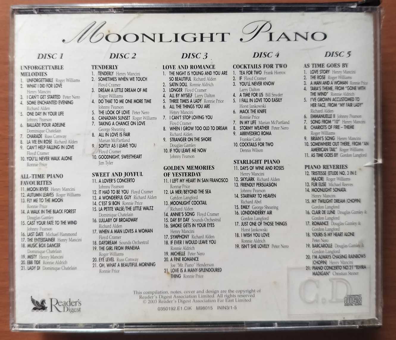 READERS DIGEST MOONLIGHT PIANO - English Instrumental 5CD Pack Album Audio Cd - Image 2
