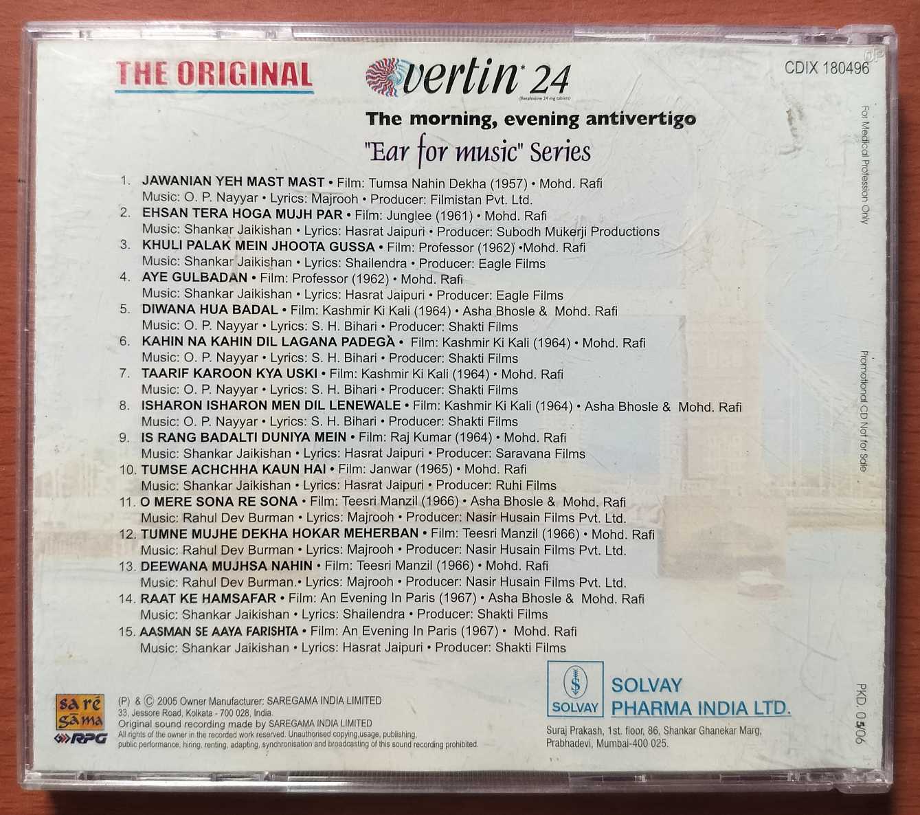 THE ORIGINAL VERTIN 24 THE MORNING, EVENING ANTIVERTIGO - Ear For Music Series Original Research Product Hindi Film Audio Cd - Image 3
