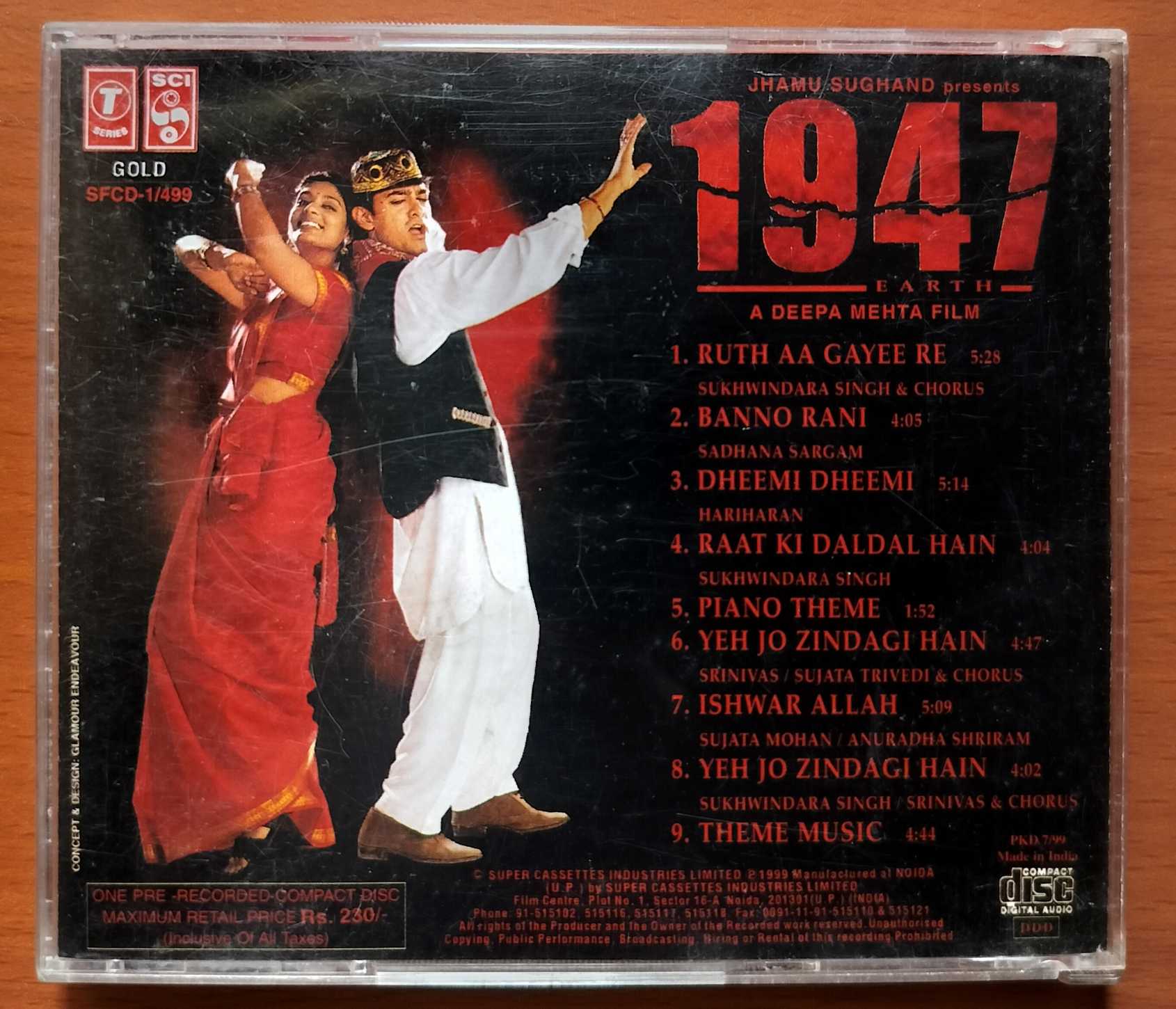 1947 EARTH - A.R. Rahman Hindi Film Audio Cd - Image 3