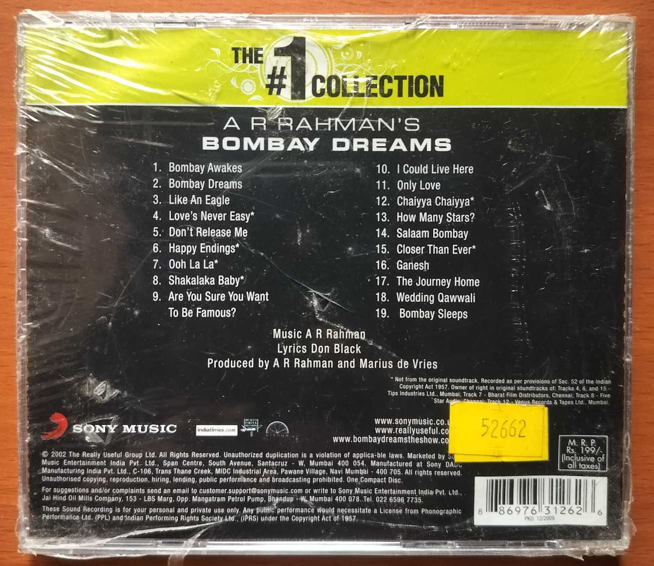 BOMBAY DREAMS - A.R. Rahman Album Audio Cd (FACTORY SEALED PACK) - Image 2