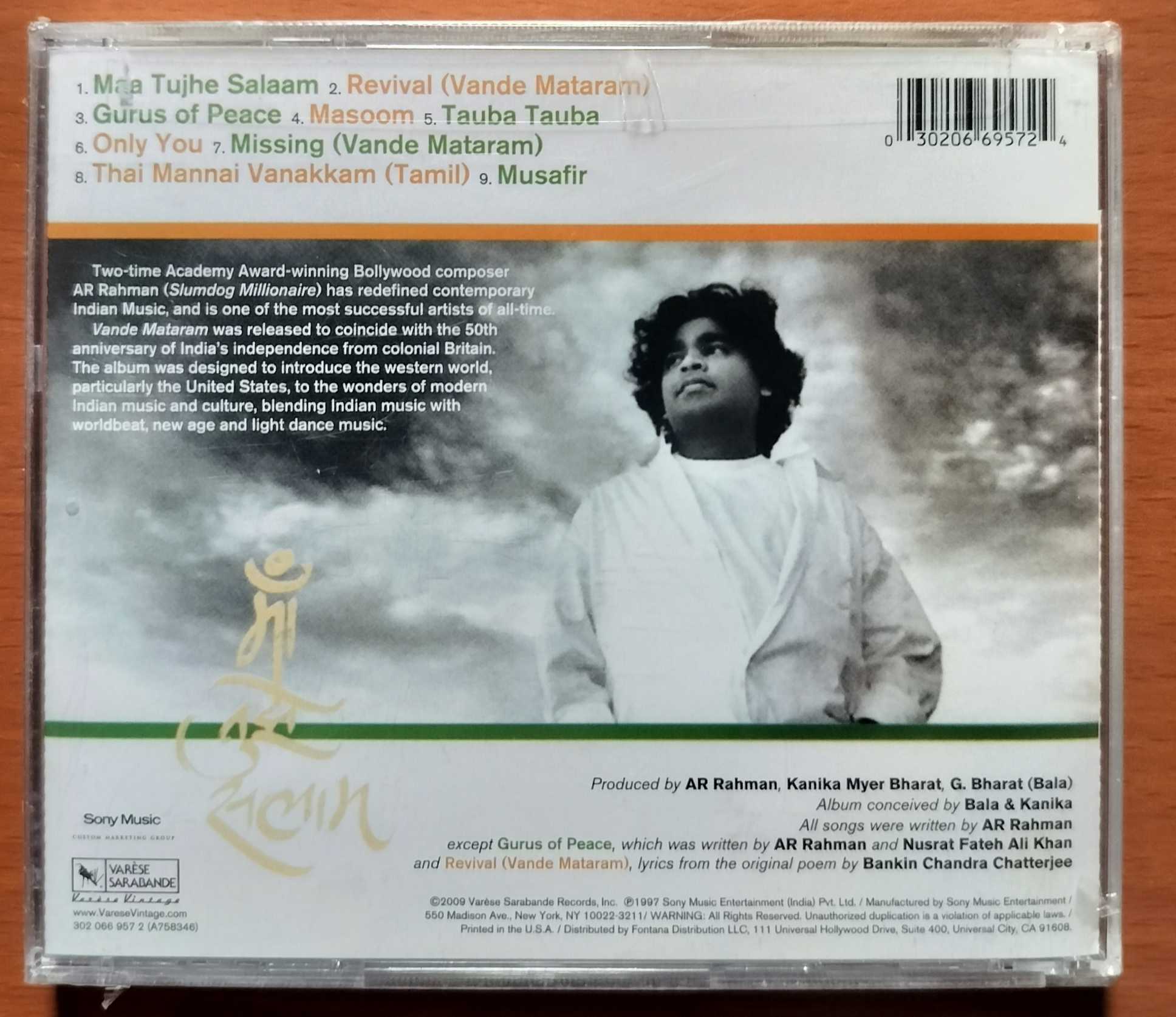 VANDE MATARAM - A.R. Rahman Album Imported Audio Cd (FACTORY SEALED PACK) - Image 2