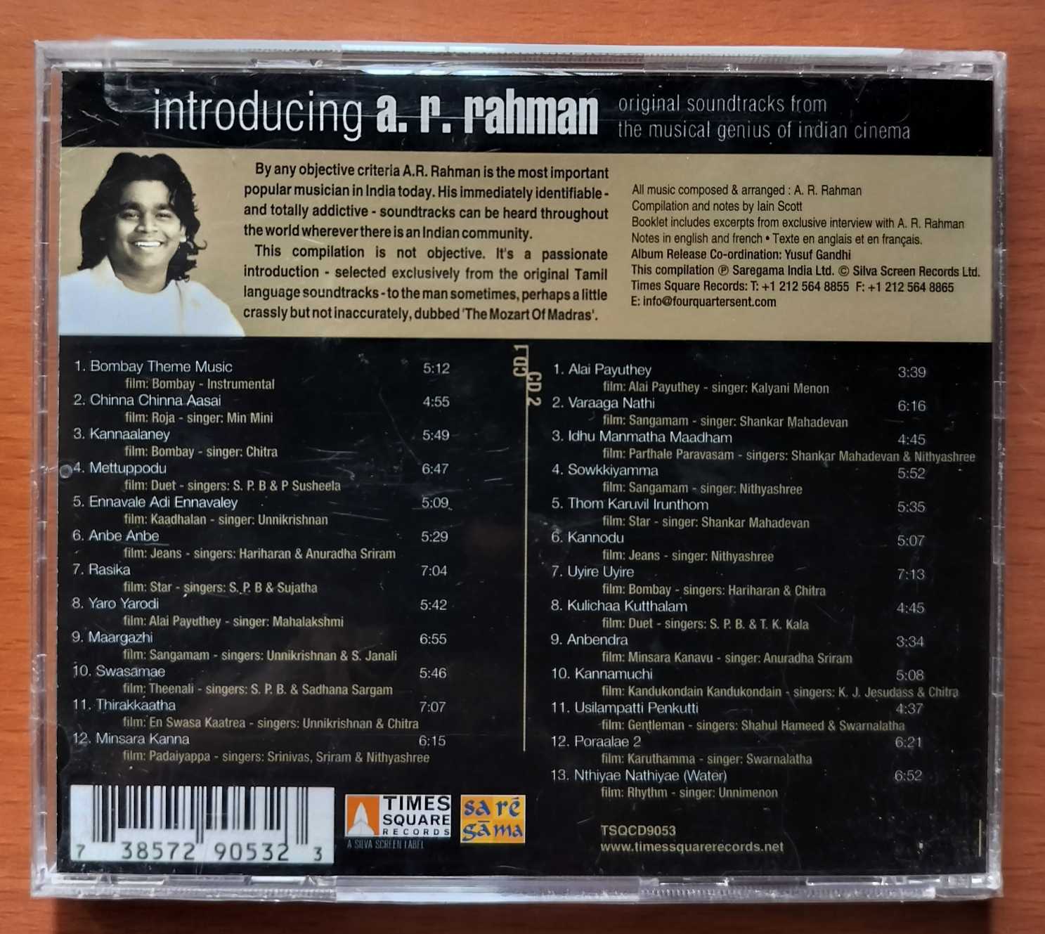 INTRODUCING A.R. RAHMAN ORIGINAL SOUND TRACKS FROM THE MUSICAL GENIUS OF INDIAN CINEMA - Imported A.R. Rahman 2CD SET Tamil Audio Cd (FACTORY SEALED PACK) - Image 2
