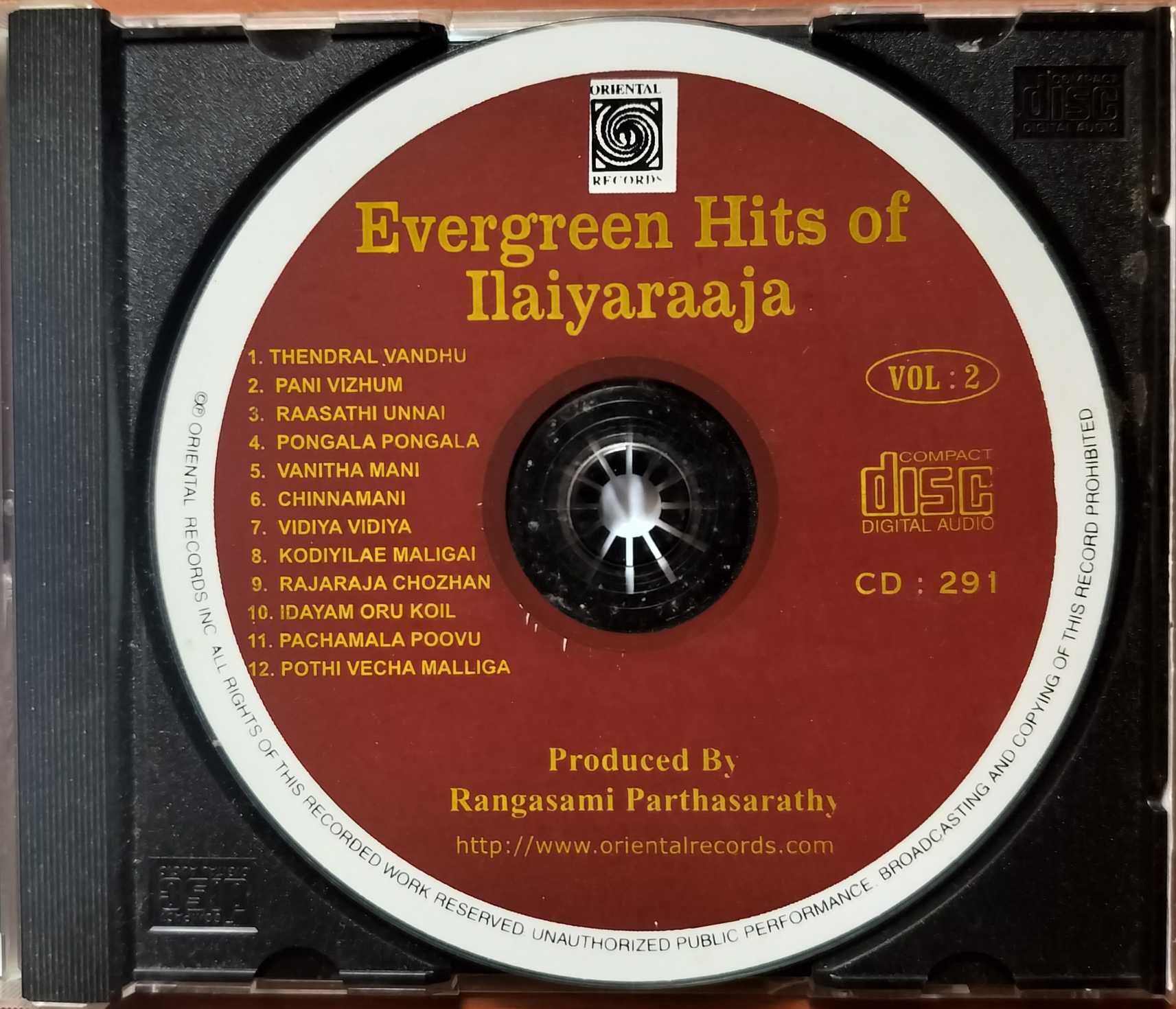 EVERGREEN HITS OF ILAIYARAAJA VOL-2 - Ilaiyaraaja Oriental Audio Cd - Image 2