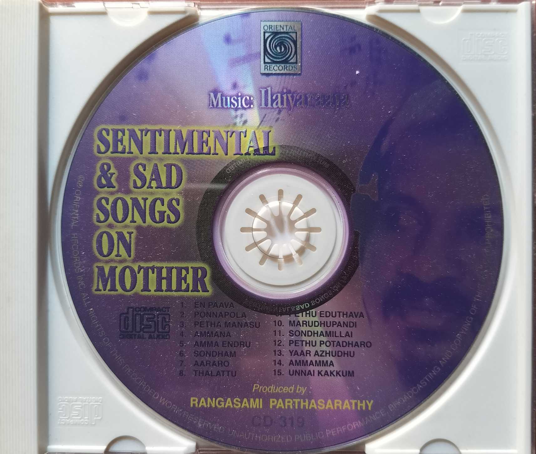 SENTIMENTAL & SAD SONGS ON MOTHER = Ilaiyaraaja Oriental Tamil Audio Cd - Image 2
