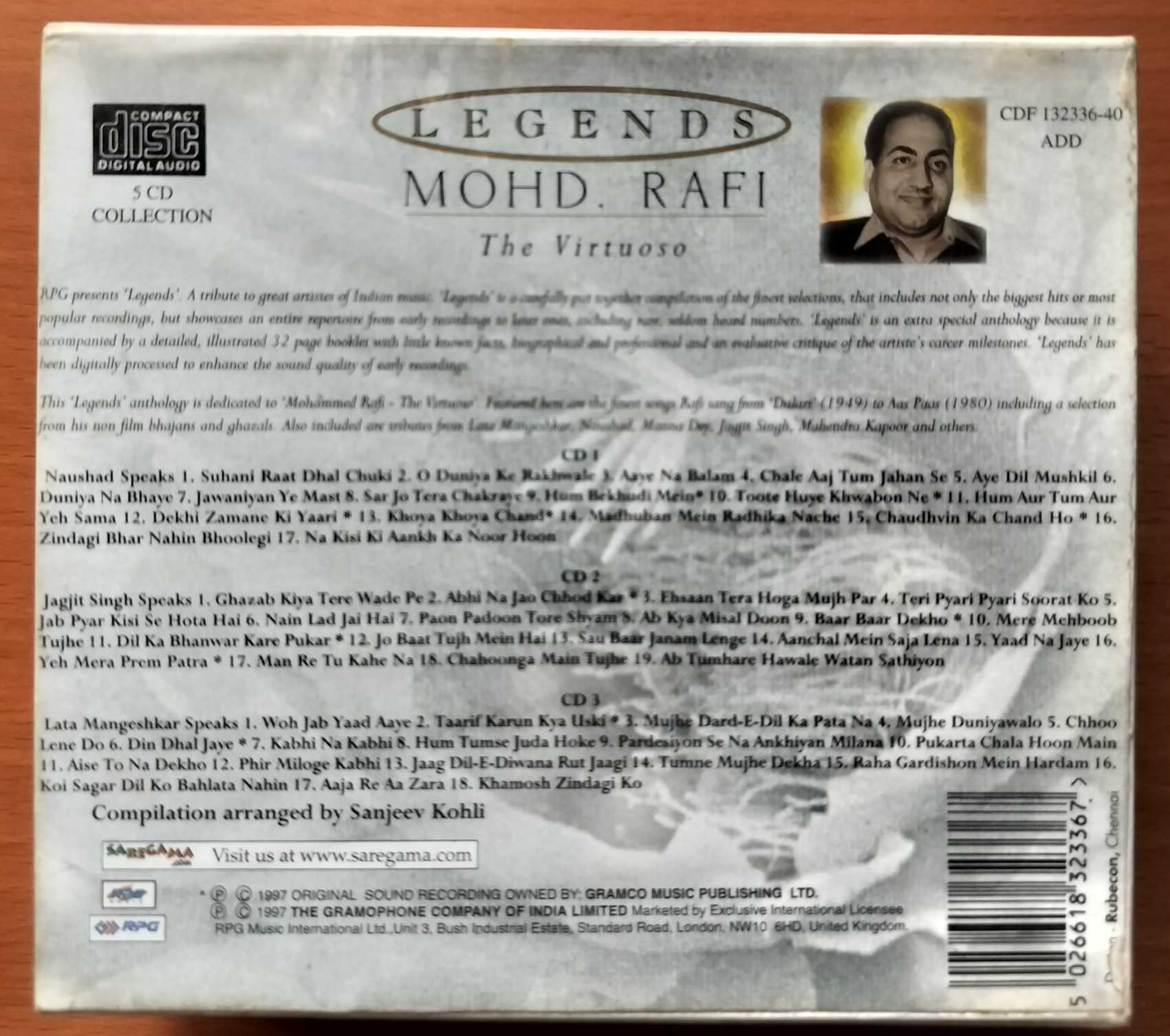 LEGENDS MOHD RAFI THE VIRTUOSO - Premium 5CD Hindi Pack Audio Cd (FACTORY SEALED PACK) - Image 3