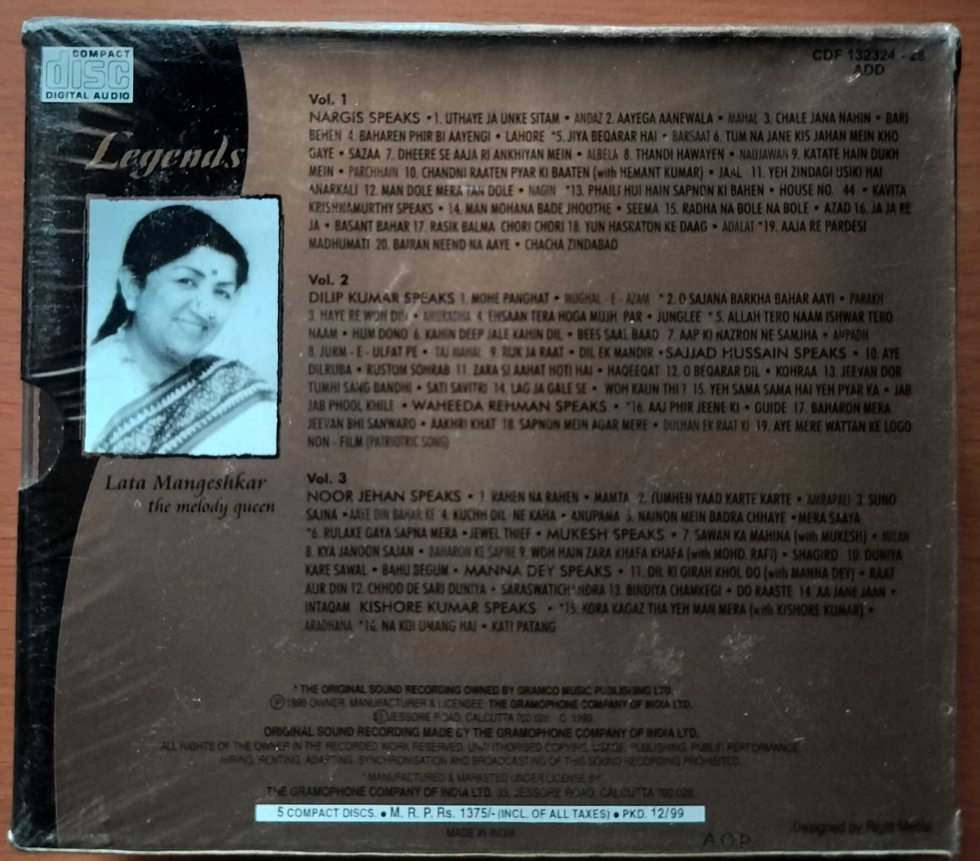 LEGENDS LATA MANGESHKAR THE MELODY QUEEN - Hindi Premium Edition 5CD Pack Audio Cd (FACTORY SEALED PACK) - Image 3