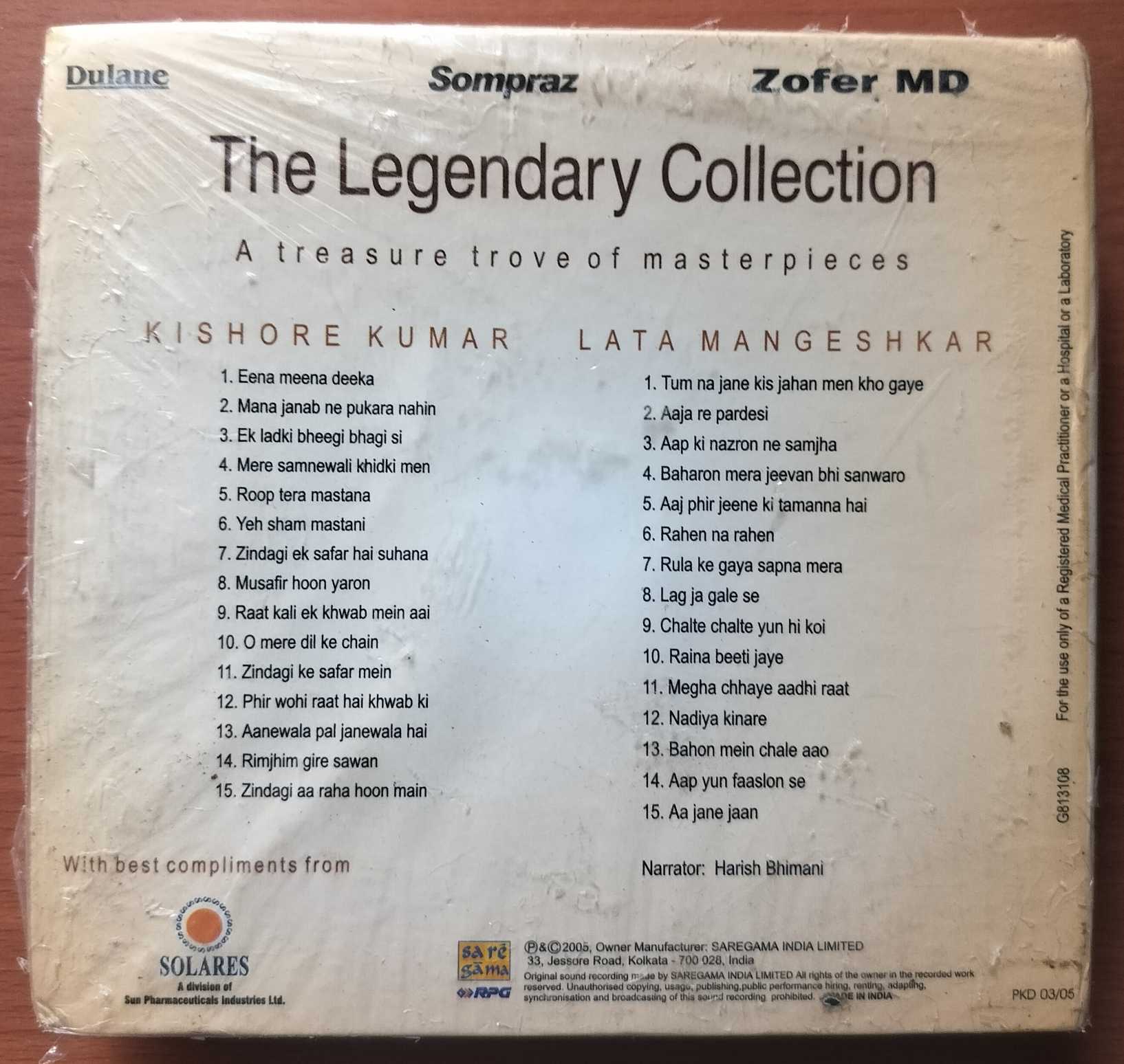 THE LEGENDARY COLLECTION A TREASURE TREVE OF MASTERPIECES - Lata Mangeshkar & Kishore Kumar Hindi Premium Edition 2CD Pack Audio Cd (FACTORY SEALED PACK) - Image 2