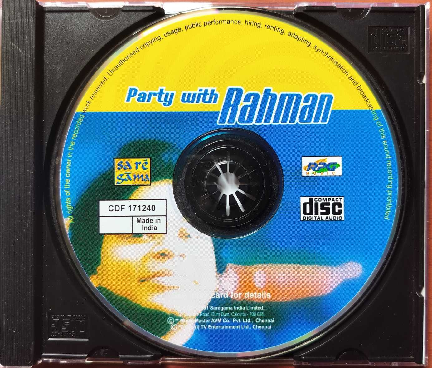 PARTY WITH RAHMAN AN EHQUISITE COLLECTION OF FOOT STUMPING MUSIC FROM TAMIL FILMS = A.R. Rahman Tamil Film Audio Cd - Image 2