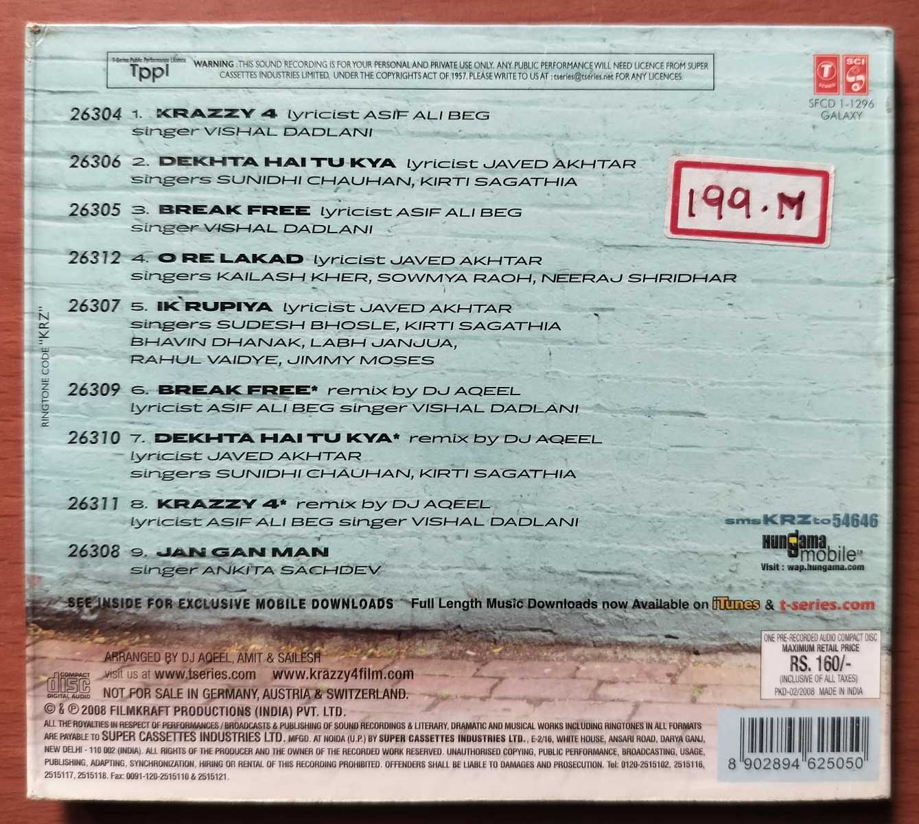 KRAZZY 4 - Rajesh Roshan Hindi Film Audio Cd - Image 3