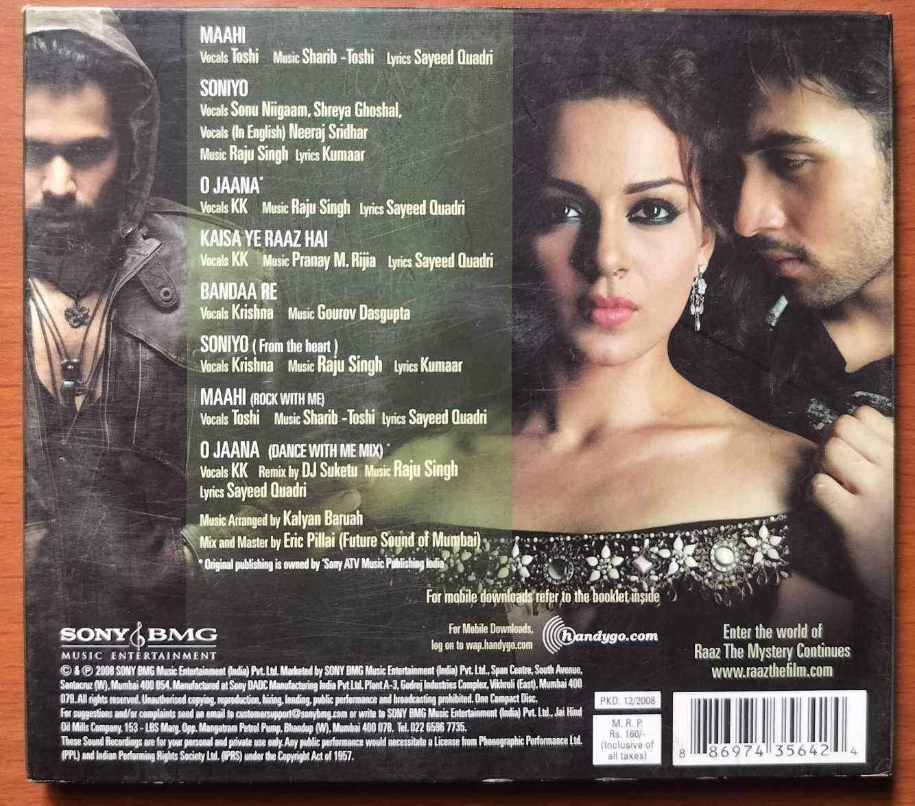 RAAZ - Raju Singh Hindi Film Audio Cd - Image 3