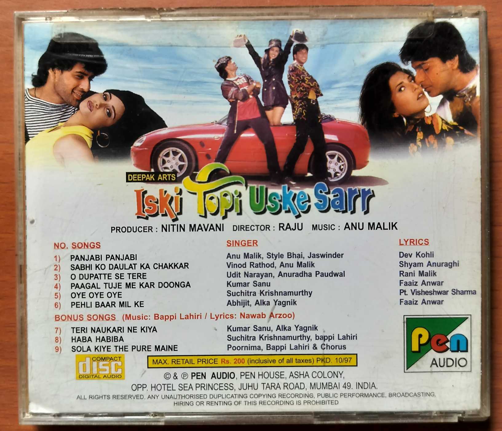 ISKI TOPI USKE SARR - Anu Malik Hindi Film Audio Cd - Image 3
