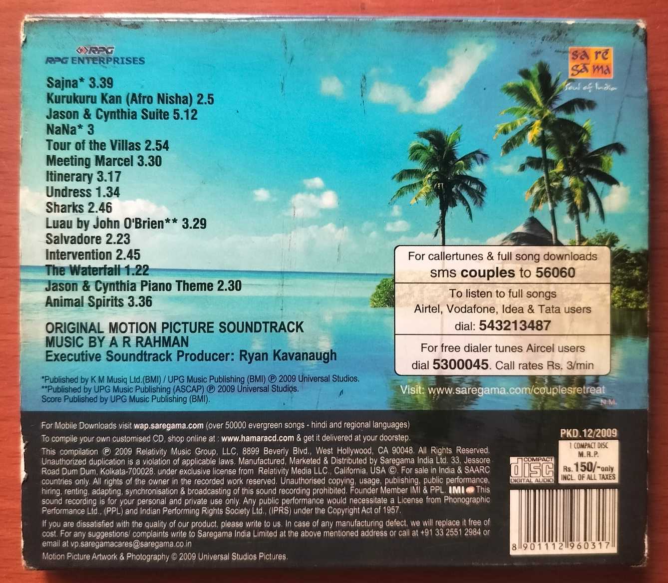 COUPLES RETREAT - A.R. Rahman English Album Audio Cd (FACTORY SEALED PACK) - Image 3