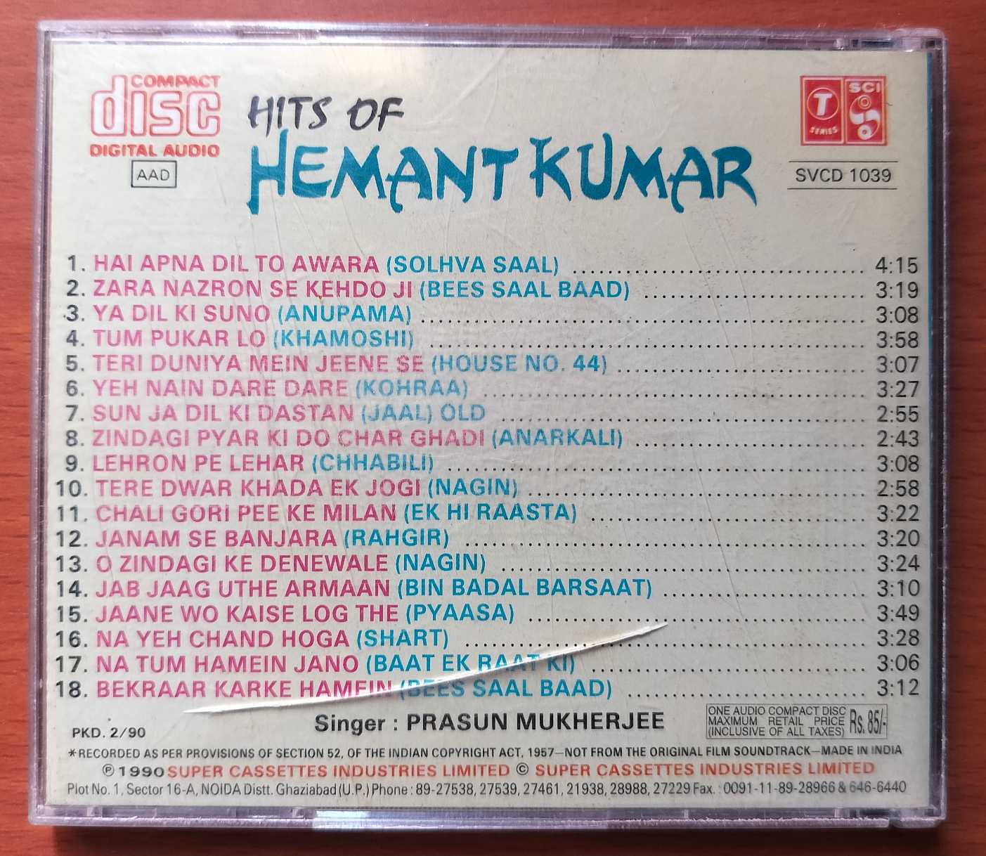 HITS OF HEMANT KUMAR - Hindi Film Compilation Audio Cd - Image 3