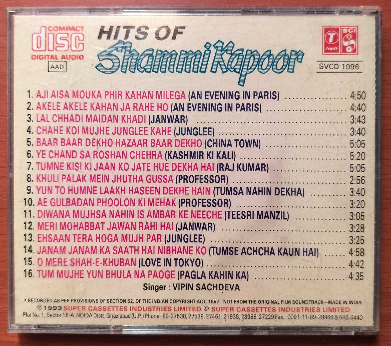 HITS OF SHAMMI KAPOOR - Hindi Film Compilation Audio Cd - Image 3