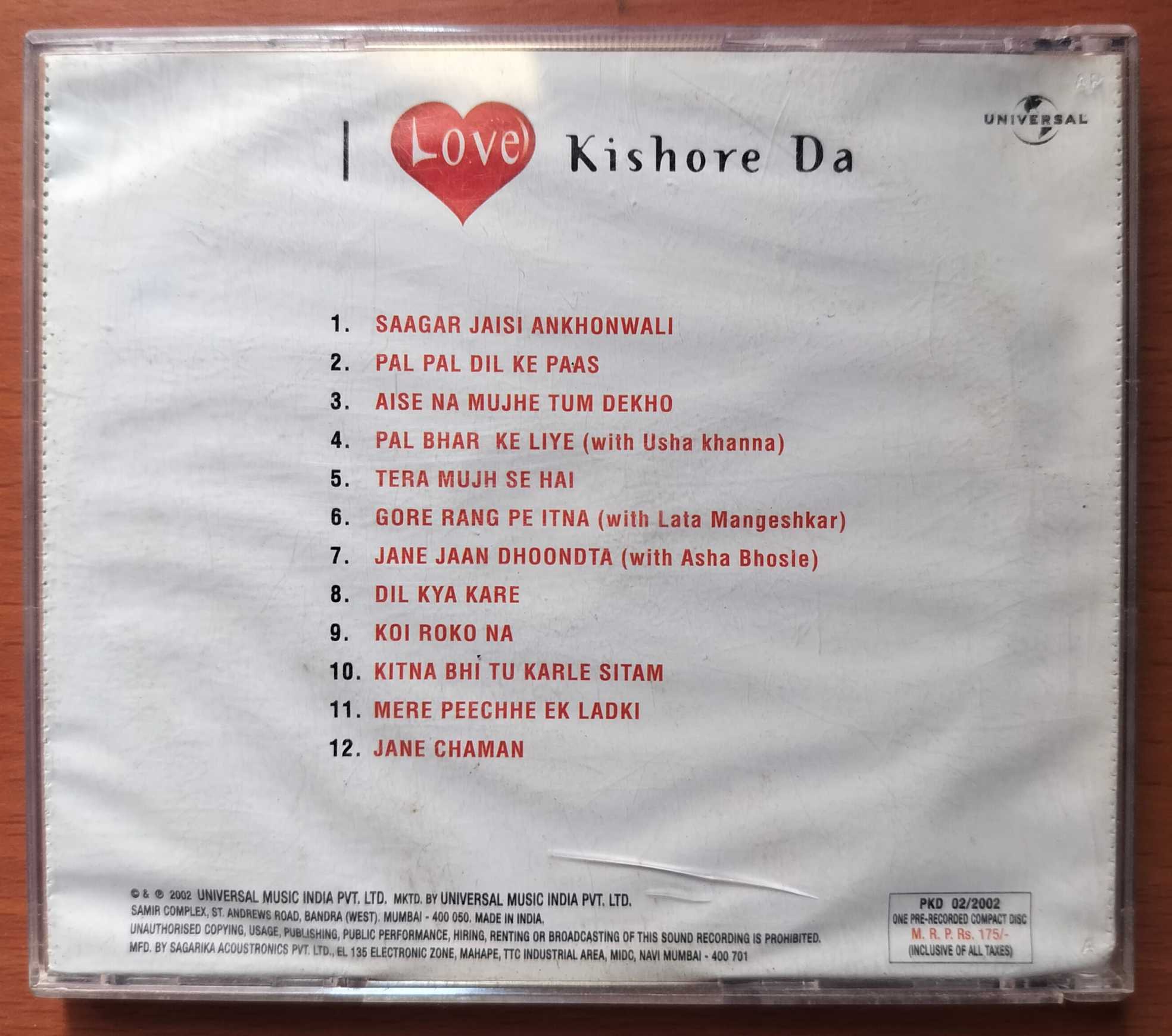 I LOVE KISHORE DA - Hindi Film Collection Audio Cd - Image 3