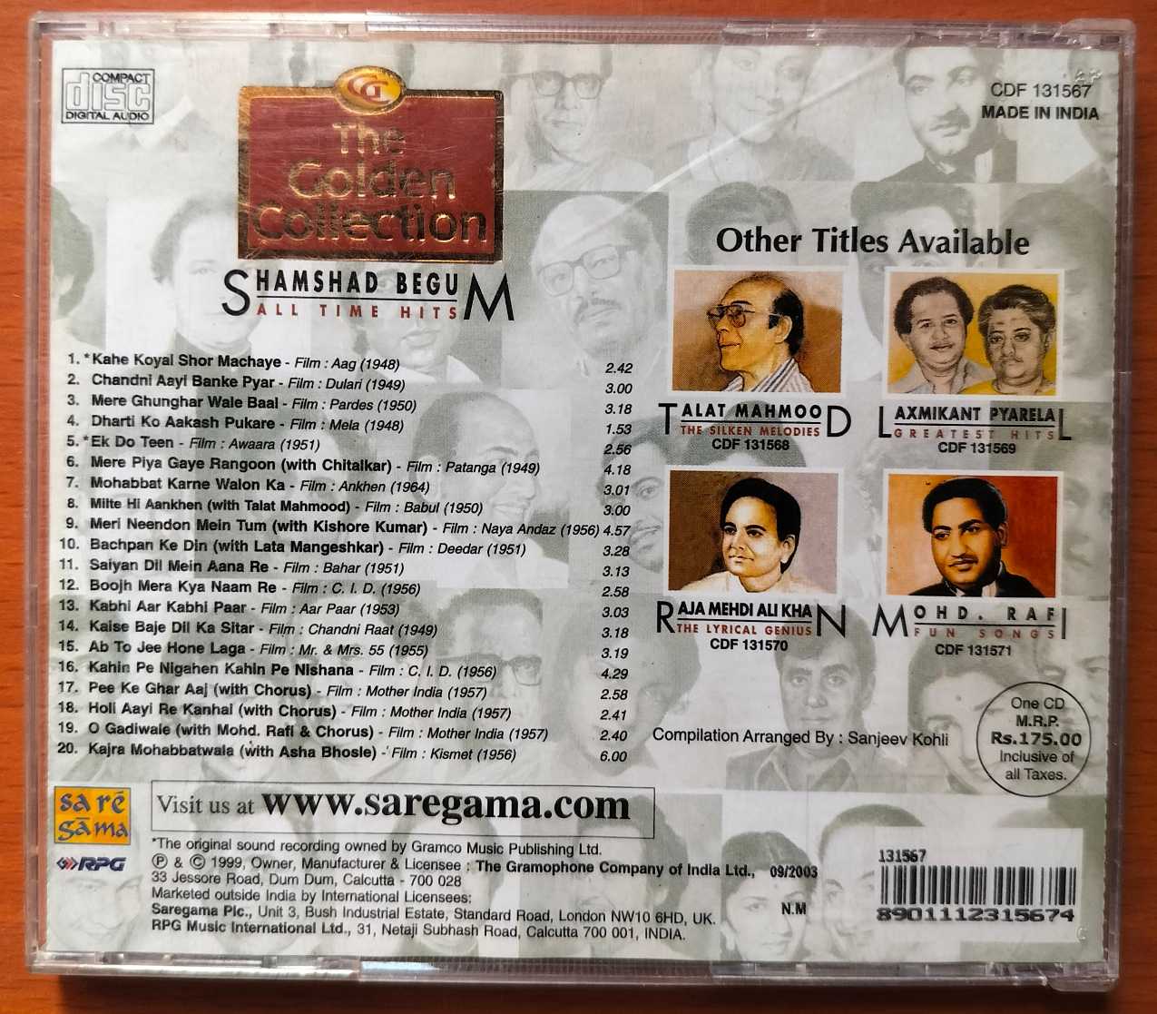 THE GOLDEN COLLECTION SHAMSHAD BEGUM ALL TIME HITS - Hindi Film Collection Audio Cd - Image 3