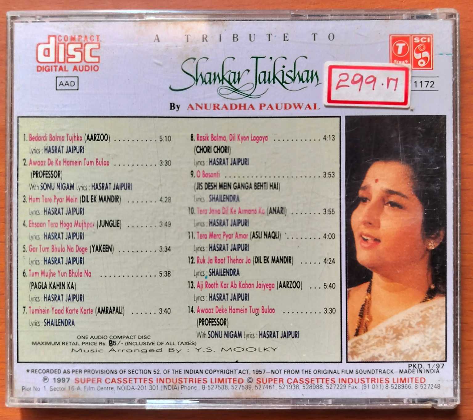 A TRIBUTE TO SHANKAR JAIKISHAN - Hindi Collection Audio Cd - Image 3