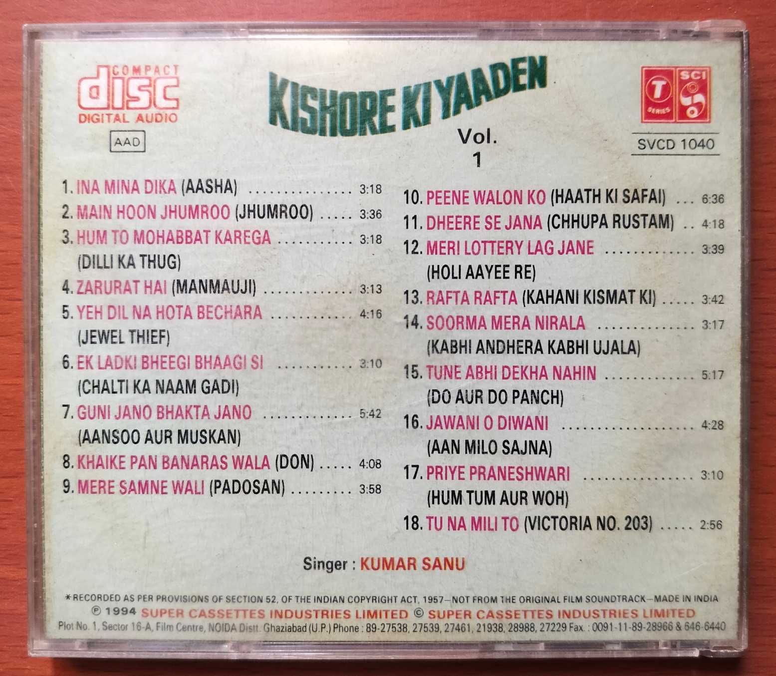 KISHORE KI YAADEN VOL .-1 - Hindi Film Collection Audio Cd - Image 3