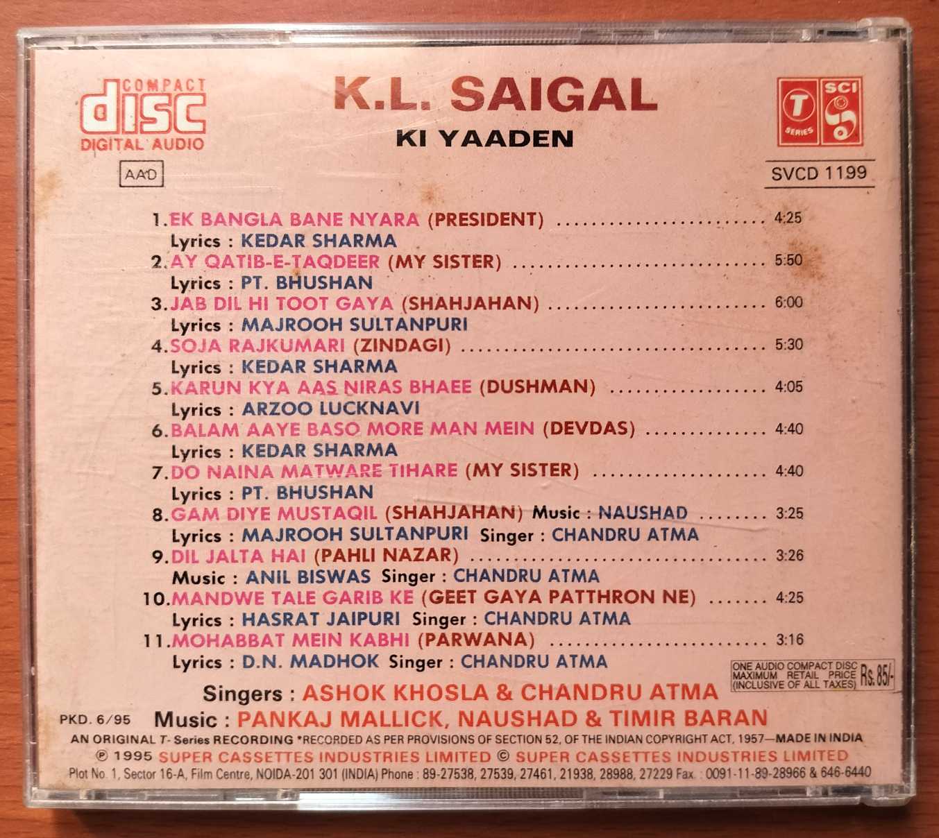 K.L. SAIGAL KI YAADEN - Ashok Khosla Hindi Collection Audio Cd - Image 3