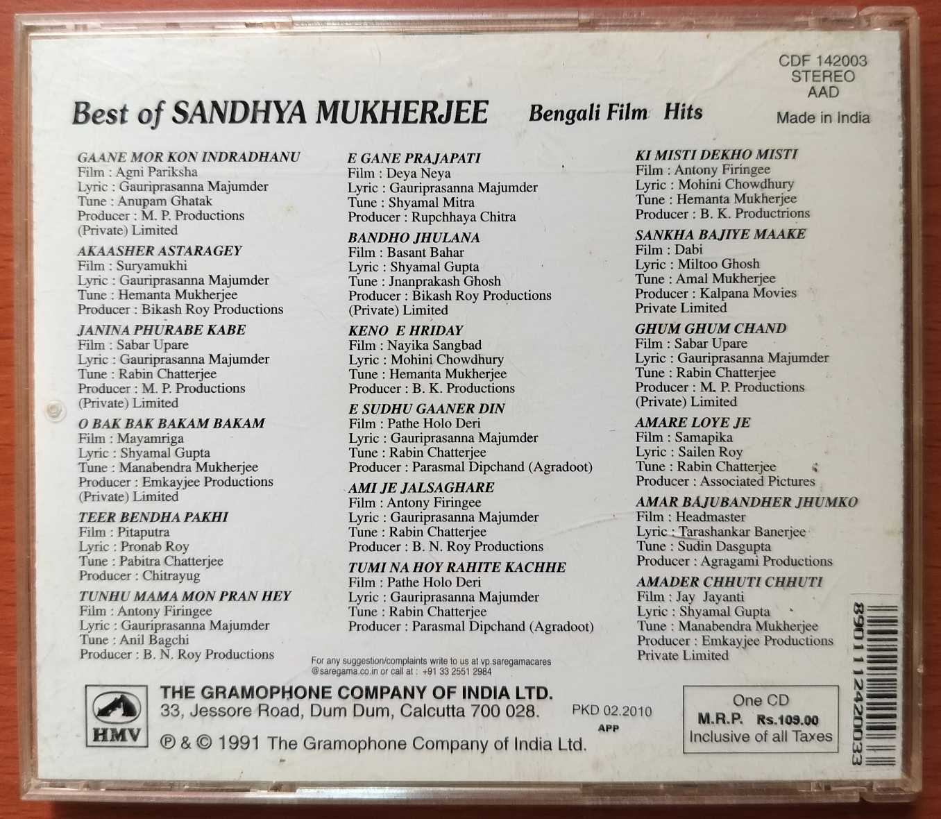 BEST OF SANDHYA MUKHERJEE - Hindi Film Collection Audio Cd - Image 3