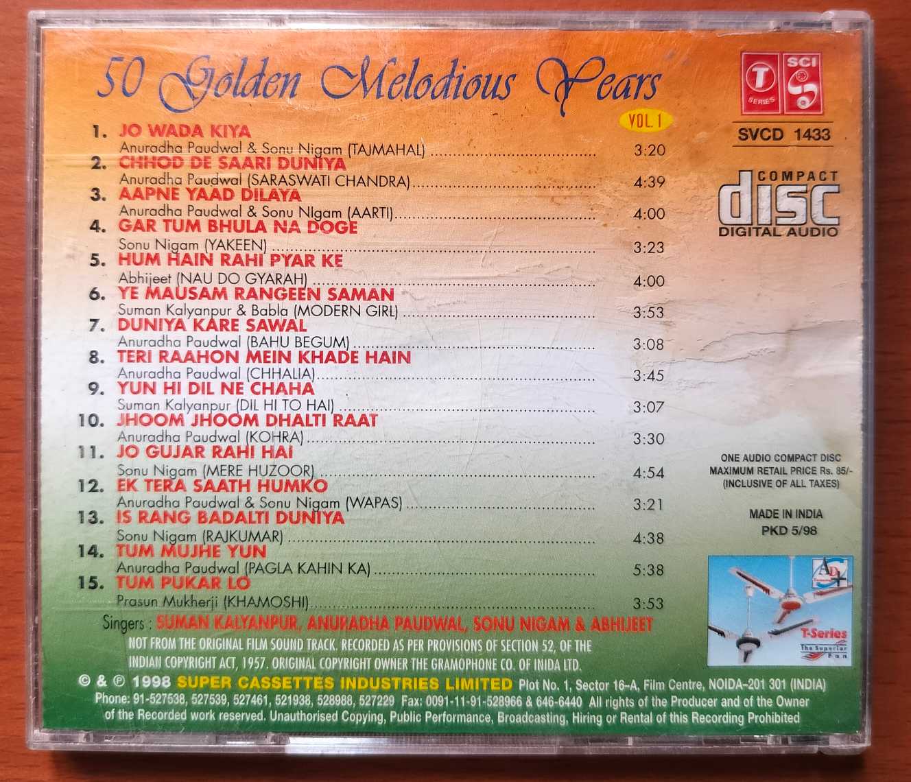 50 GOLDEN MELODIOUS FANS VOL . 1 - Hindi Film Collection Audio Cd - Image 3