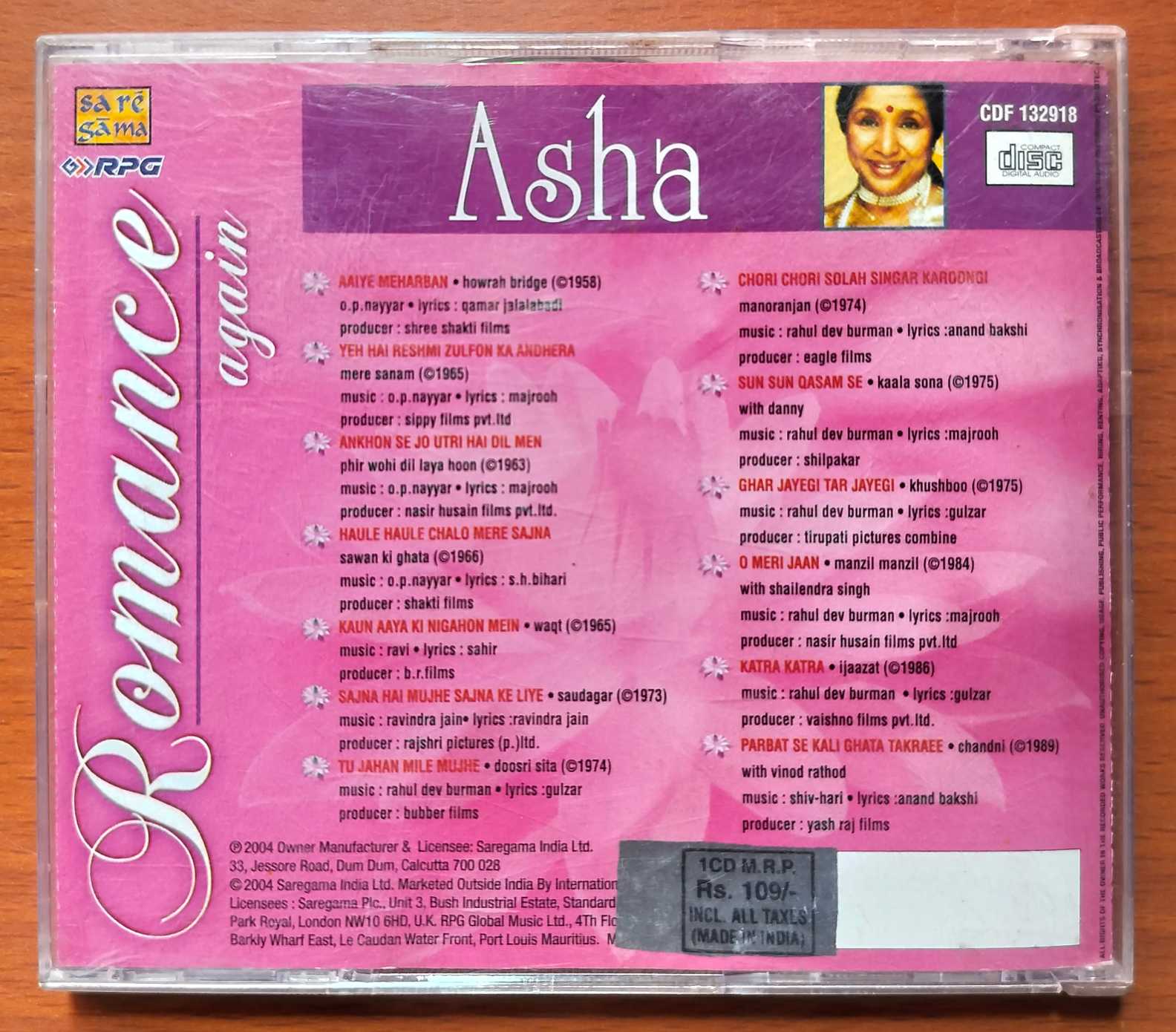 ROMANCE AGAIN ASHA - Hindi Film Collection Audio Cd - Image 3