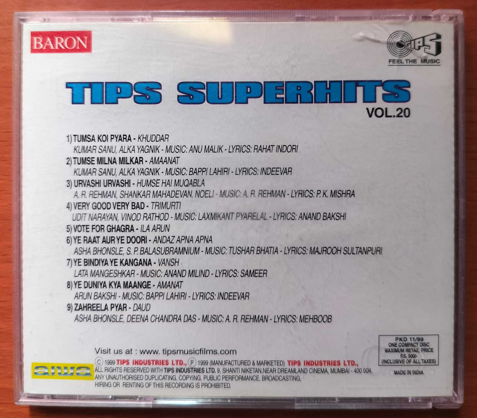 TIPS SUPERHITS VOL . 20 - Baron Hindi Film Collection Audio Cd - Image 3