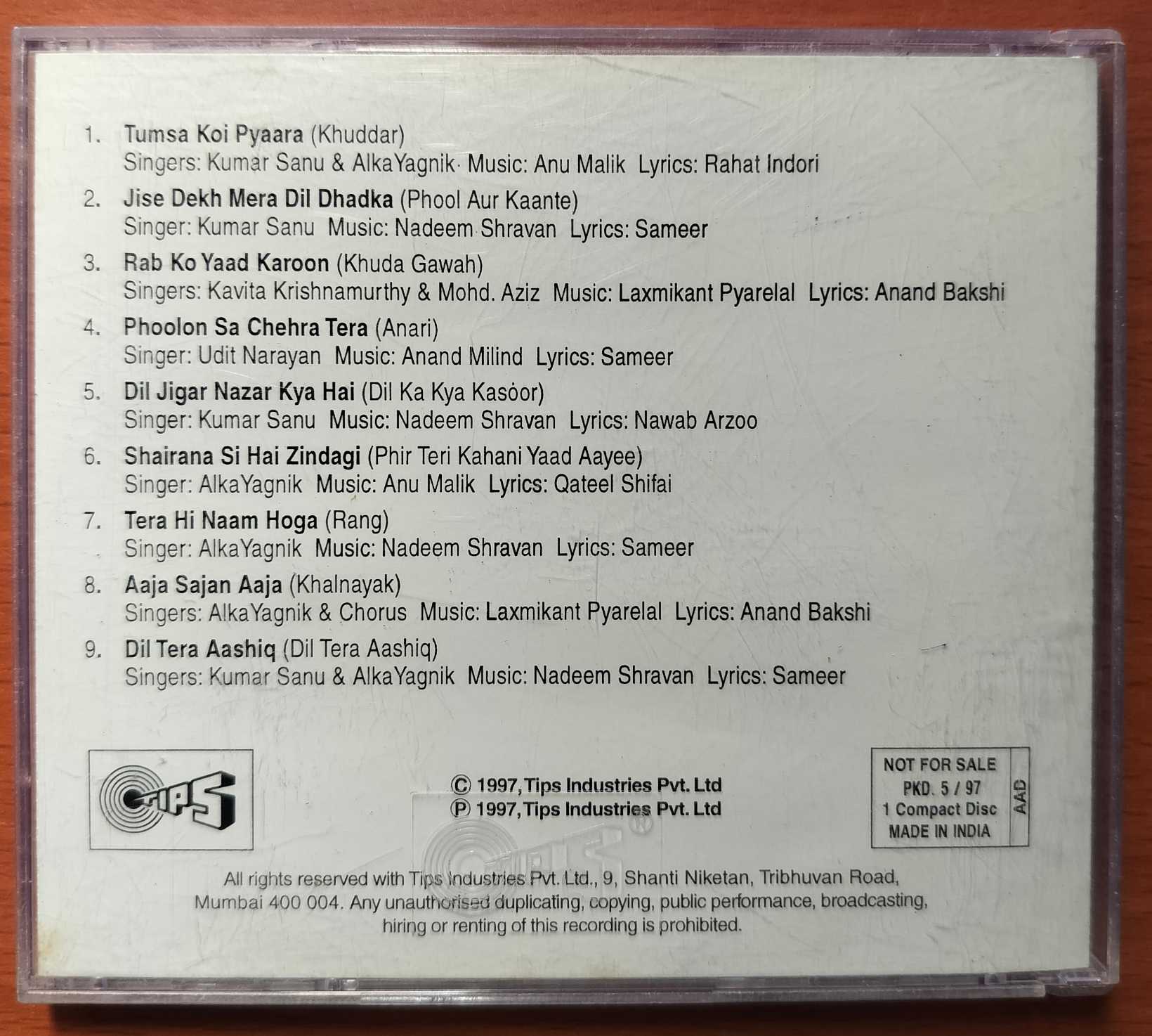 TIPS FAVOURITES VOL . 9 - Hindi Film Collection Audio Cd - Image 3
