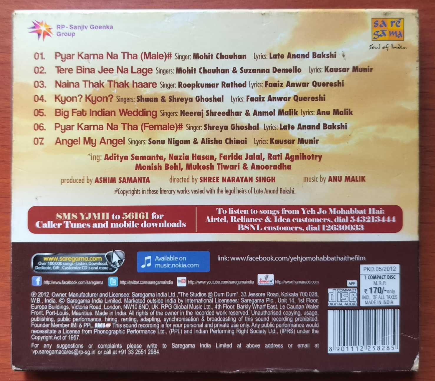 YEH JO MOHABBAT HAI - Anu Malik Hindi Film Audio Cd (FACTORY SEALED PACK) - Image 2