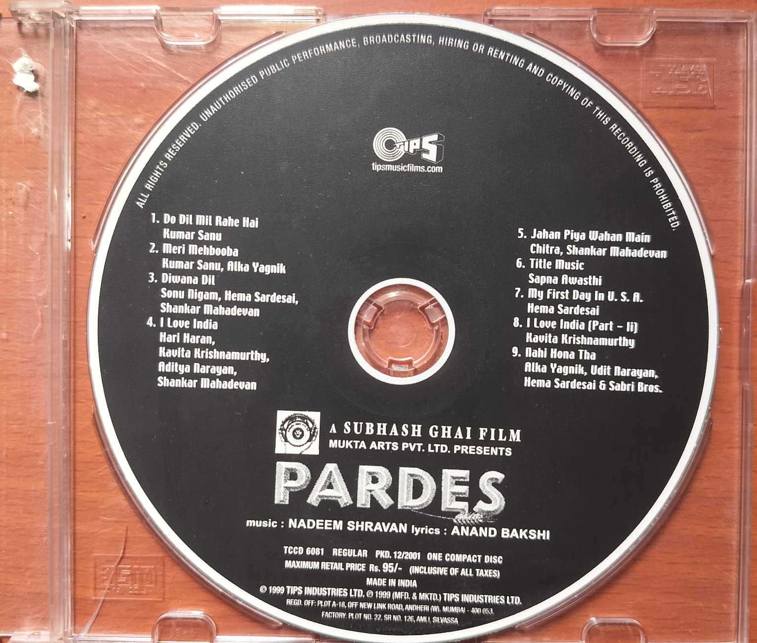 PARDES - Nadeem Shravan Hindi Film Audio Cd - Image 2