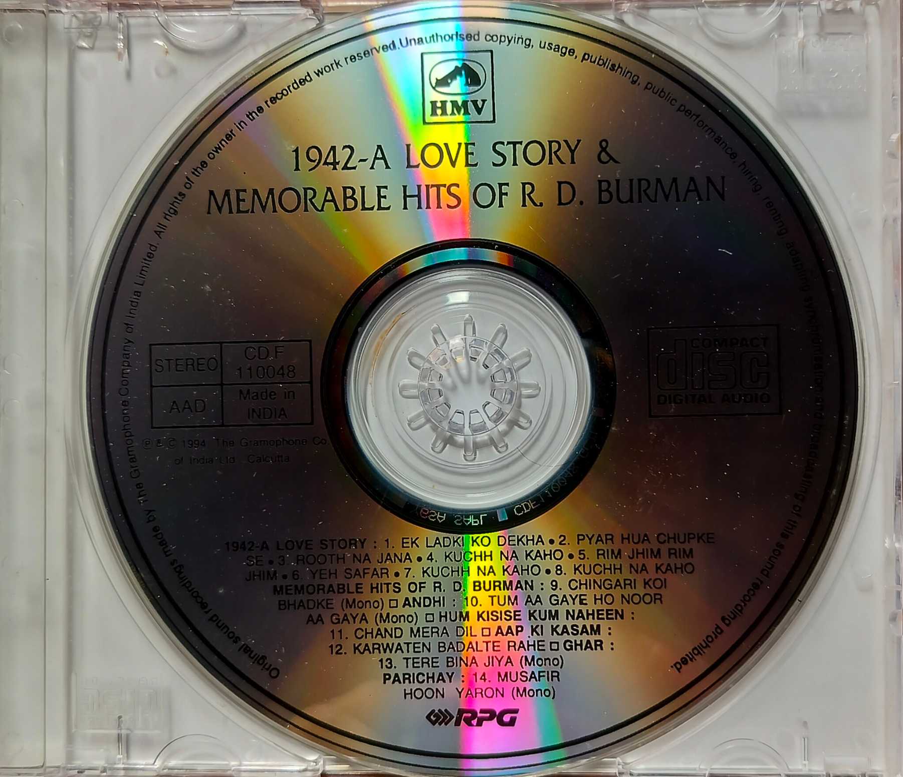 1942 - A LOVE STORY / MEMORABLE HITS OF R.D. BURMAN - R.D. Burman Hindi Film Audio Cd - Image 2