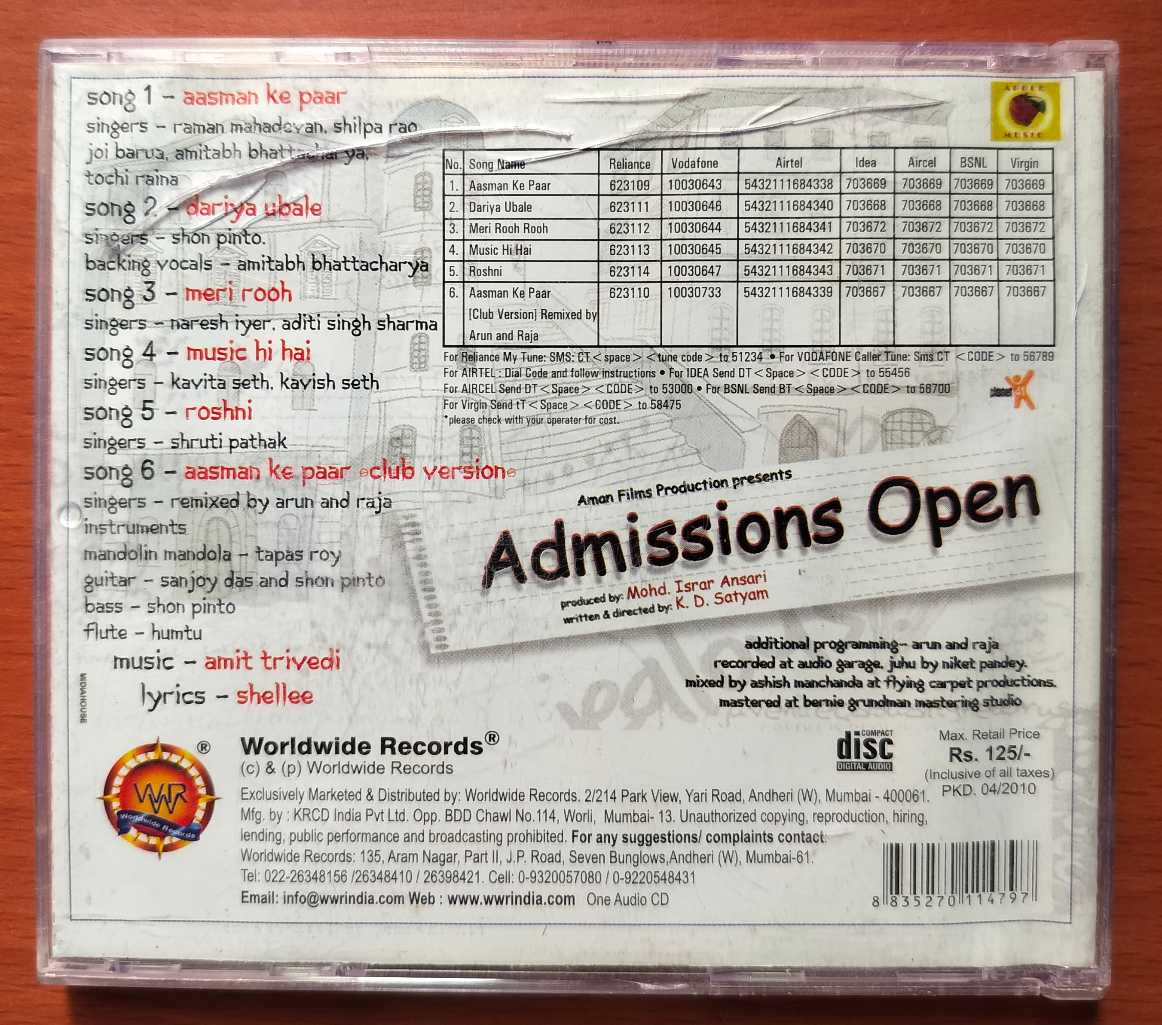ADMISSIONS OPEN - Amit Trivedi Hindi Film Audio Cd - Image 3