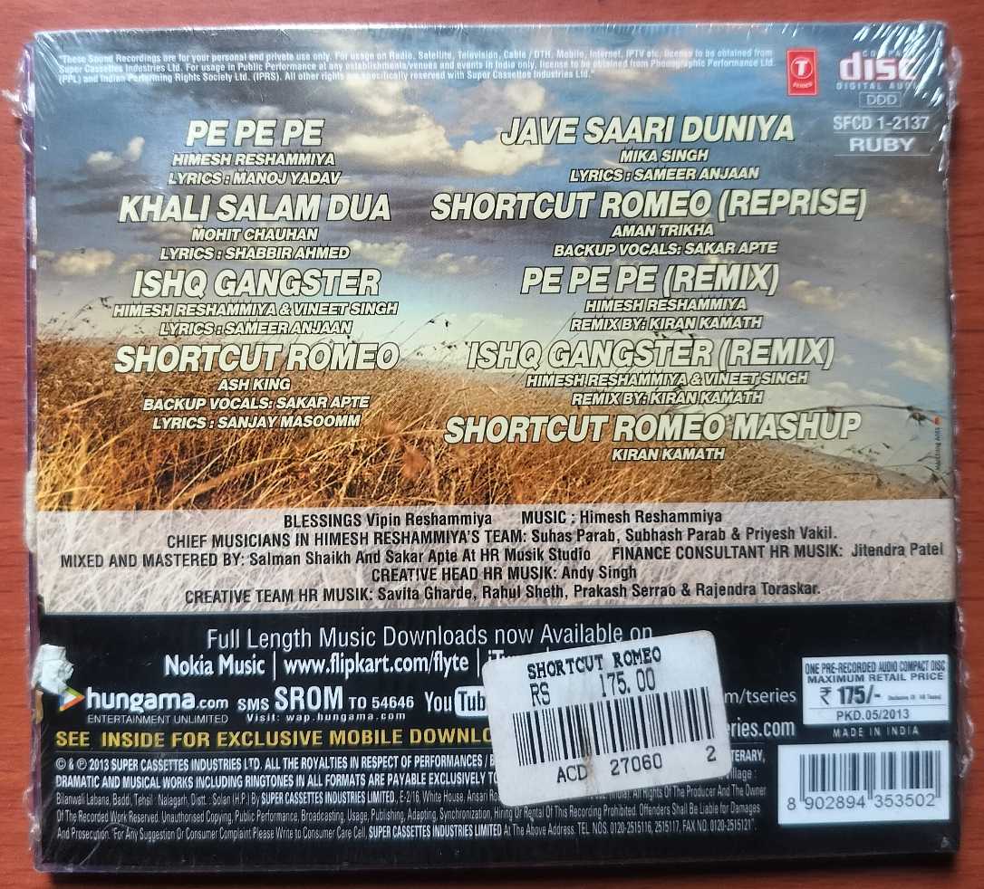 SHORTCUT ROMEO - Himesh Reshammiya Hindi Film Audio Cd (FACTORY SEALED PACK) - Image 2